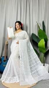 Off White Soft Dhakai Jamdani Saree