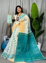 Off White Soft Ganga Jamuna Jamdani Sari With Blouse Piece