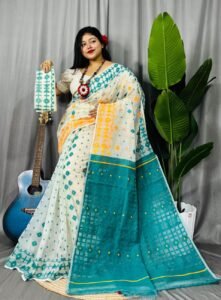 Off White Soft Ganga Jamuna Jamdani Sari With Blouse Piece