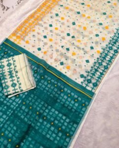 Off White Soft Ganga Jamuna Jamdani Sari With Blouse Piece