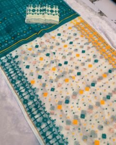 Off White Soft Ganga Jamuna Jamdani Sari With Blouse Piece