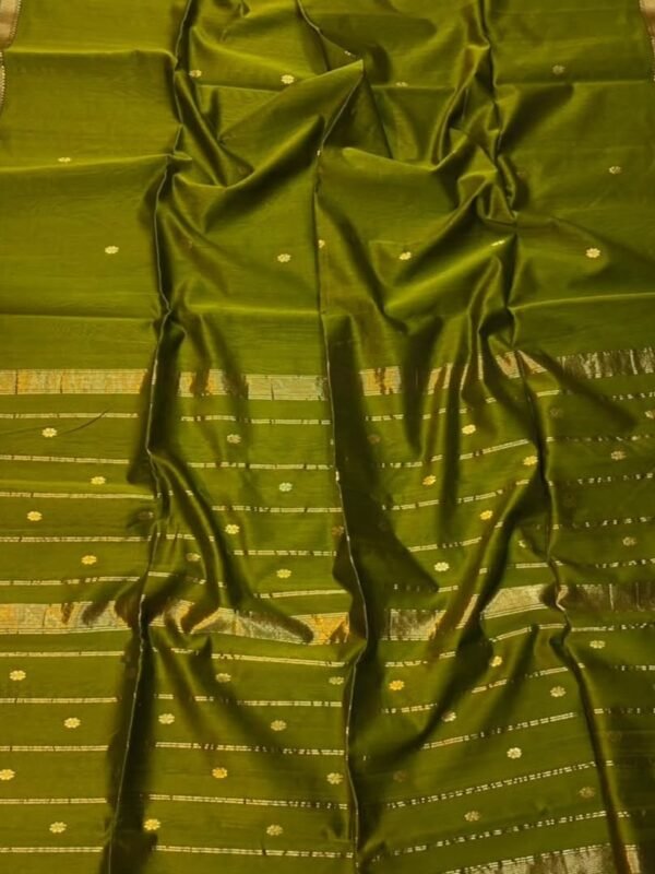 Olive Green Soft Maheshwari Sari With Blouse Piece