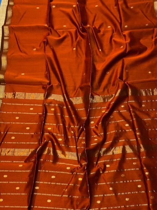 Orangey Red Soft Maheshwari Sari With Blouse Piece