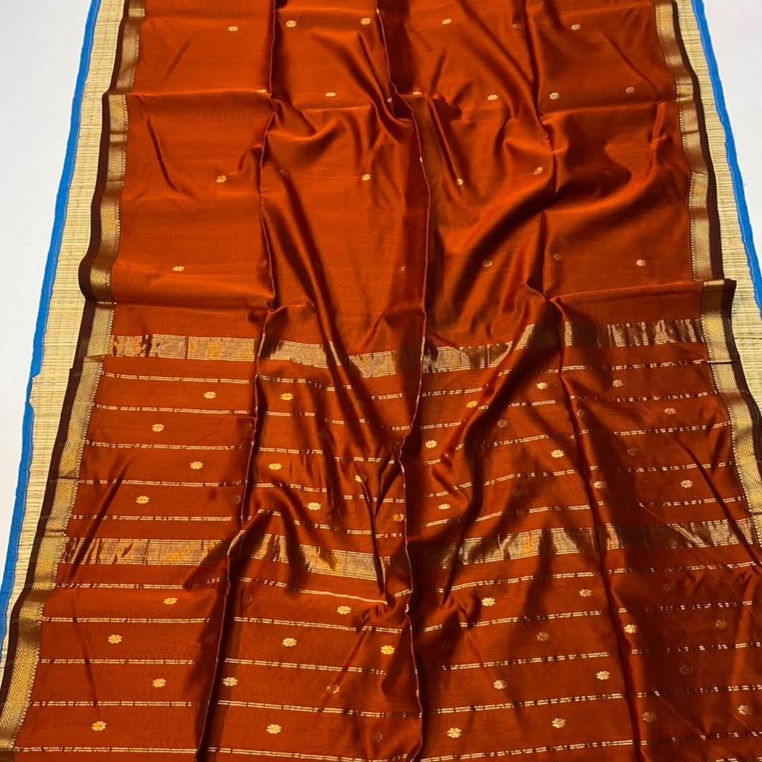 Orangey Red Soft Maheshwari Design Sari With Blouse Piece 1 Orangey Red Soft Maheshwari Sari With Blouse Piece