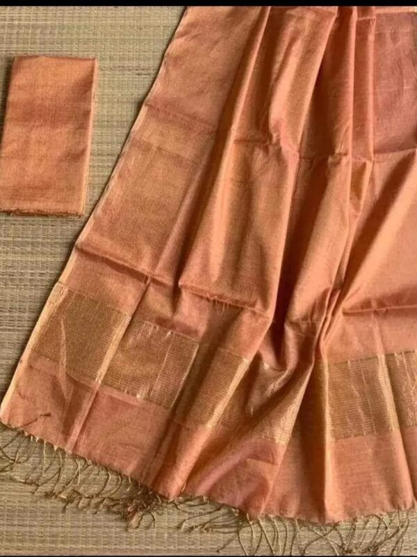 Orange Salmon Soft Plain Tissue Saree With Blouse Piece