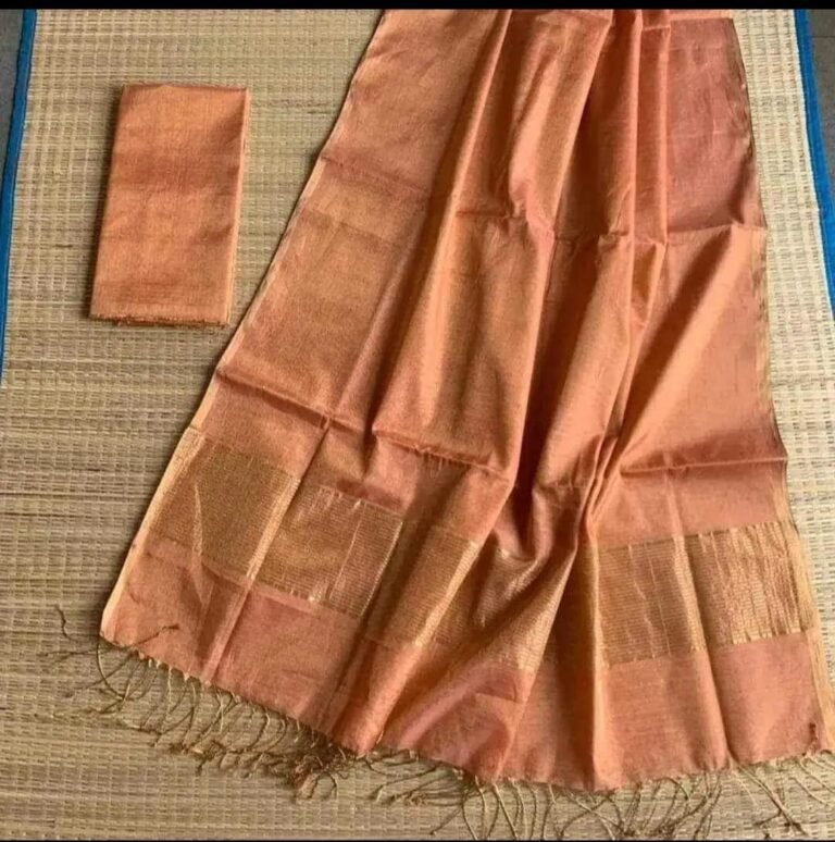 Orange Salmon Soft Plain Tissue Saree With Blouse Piece
