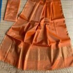 Orange Soft Plain Tissue Saree With Blouse Piece