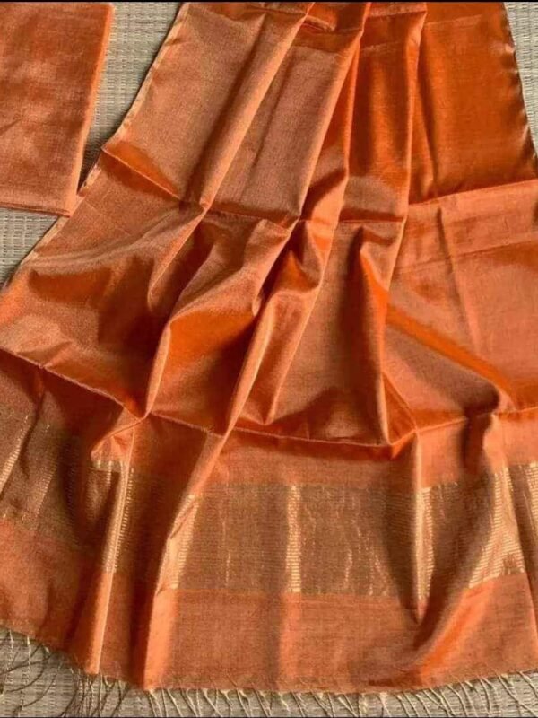 Orange Soft Plain Tissue Saree With Blouse Piece