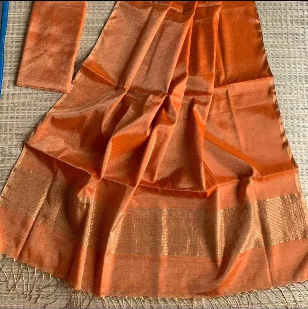 Orange Soft Plain Tissue Saree With Blouse Piece 1 Orange Soft Plain Tissue Saree With Blouse Piece