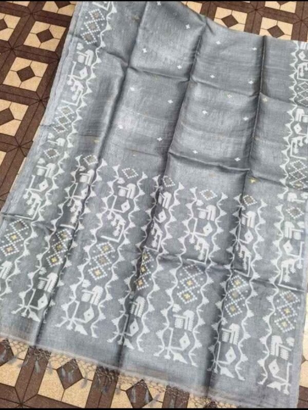 Oslo Grey Pure Tussar By Tussar Handloom Sari With Blouse Piece