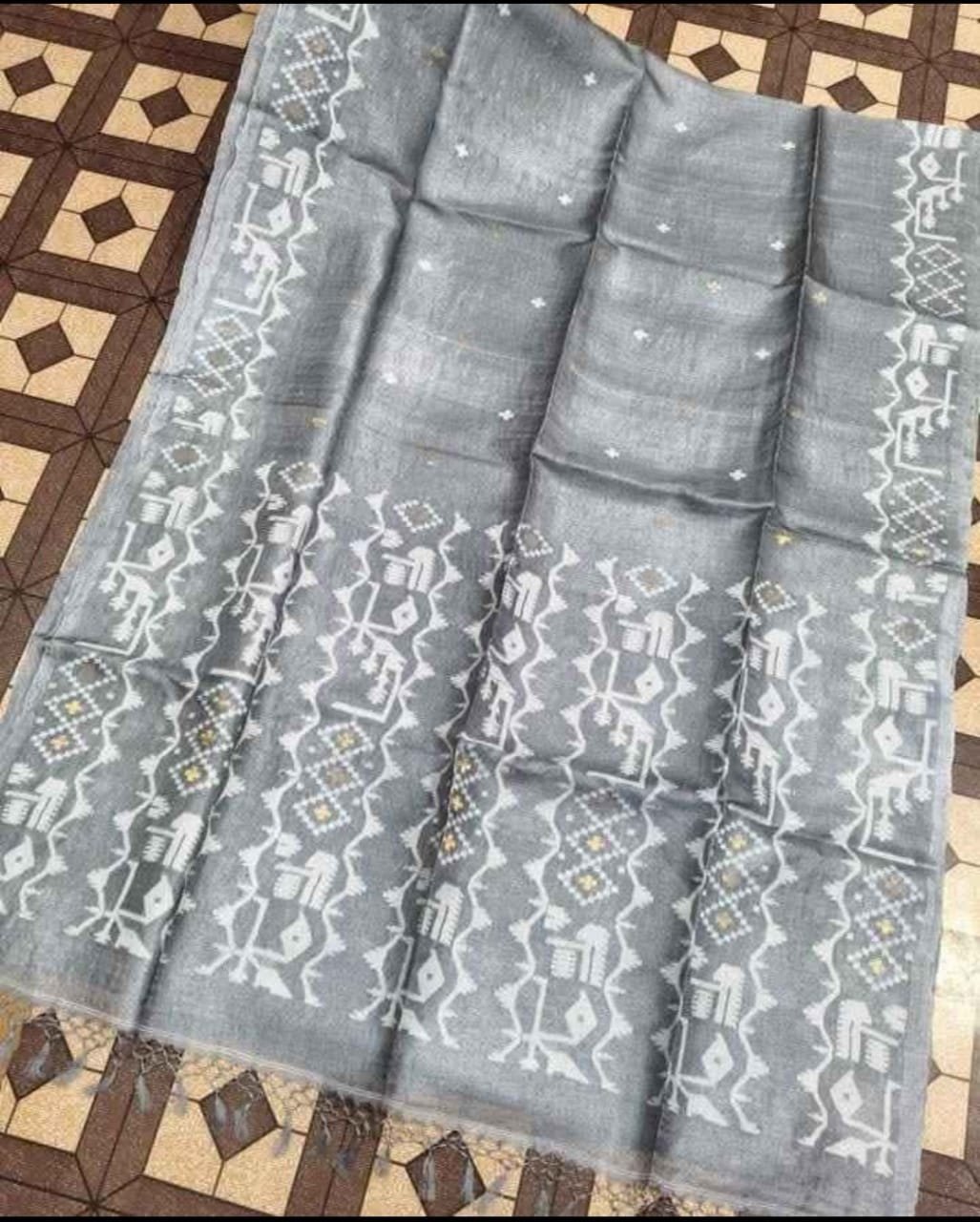 Oslo Grey Pure Tussar By Tussar Handloom Sari With Blouse Piece
