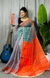 Oslo Grey Soft Ganga Jamuna Jamdani Sari With Blouse Piece