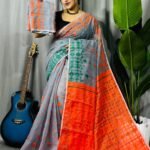 Oslo Grey Soft Ganga Jamuna Jamdani Sari With Blouse Piece