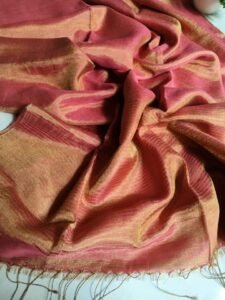 Pale Red Soft Plain Tissue Saree With Blouse Piece