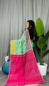 Pale Teal Soft Ganga Jamuna Jamdani Sari With Blouse Piece