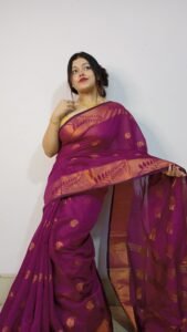 Pansy Purple Soft Pata Handloom Sari With Blouse Piece - Image 5