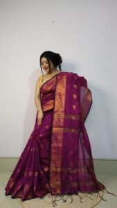 Pansy Purple Soft Pata Handloom Sari With Blouse Piece