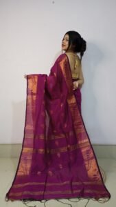 Pansy Purple Soft Pata Handloom Sari With Blouse Piece