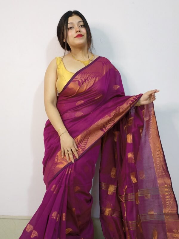 Pansy Purple Soft Pata Handloom Sari With Blouse Piece