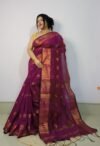 Pansy Purple Soft Pata Handloom Sari With Blouse Piece