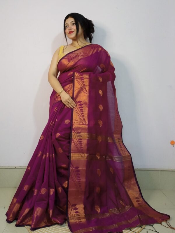 Pansy Purple Soft Pata Handloom Sari With Blouse Piece