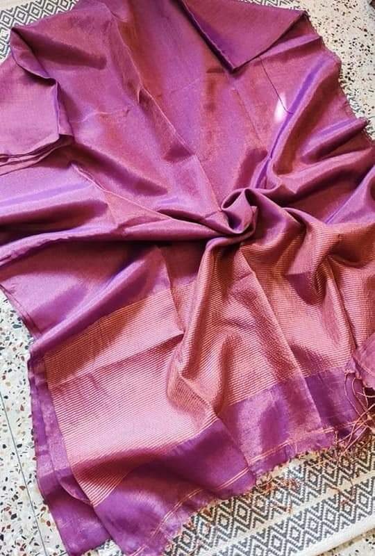 Pansy Purple Soft Plain Tissue Saree With Blouse Piece