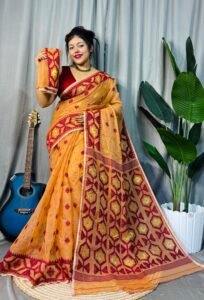 Pastel Orange Soft Dhakai Jamdani Saree
