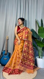 Pastel Orange Soft Dhakai Jamdani Saree