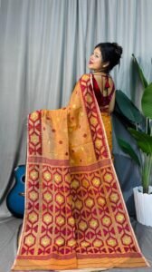Pastel Orange Soft Dhakai Jamdani Saree