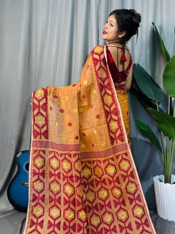 Pastel Orange Soft Dhakai Jamdani Saree