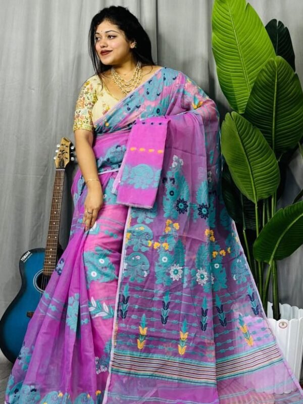 Persian Pink Soft Ful Bahar Jamdani Saree