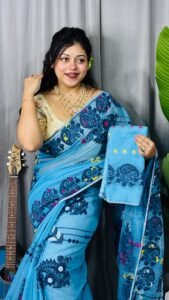 Picton Blue Soft Ful Bahar Jamdani Saree