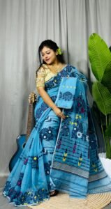 Picton Blue Soft Ful Bahar Jamdani Saree