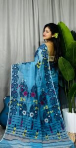 Picton Blue Soft Ful Bahar Jamdani Saree
