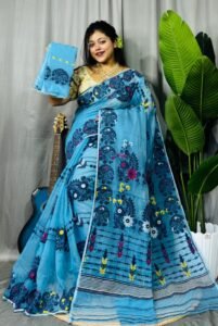 Picton Blue Soft Ful Bahar Jamdani Saree