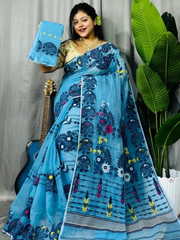 Picton Blue Soft Ful Bahar Jamdani Saree