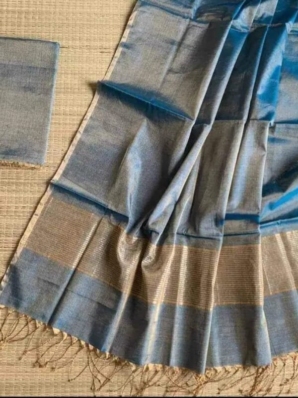Picton Blue Soft Plain Tissue Saree With Blouse Piece