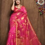 Pink Soft Kotha Buti Handloom Sari With Blouse Piece
