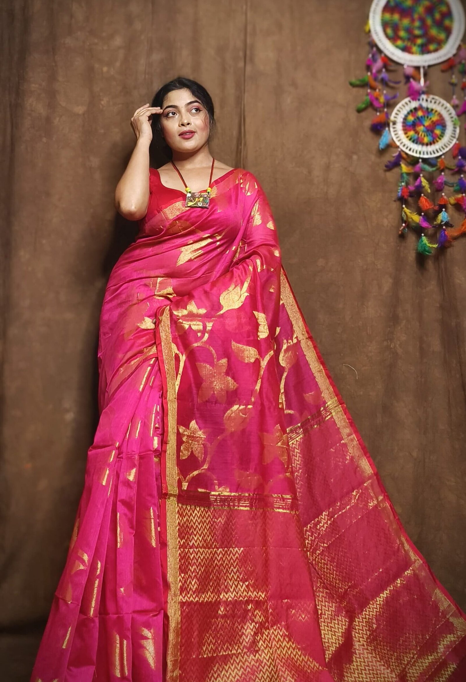 Pink Soft Kotha Buti Handloom Sari With Blouse Piece 1 Pink Soft Kotha Buti Handloom Sari With Blouse Piece