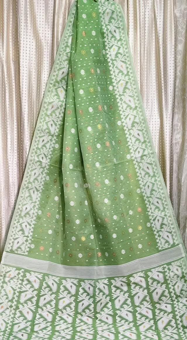 Pista Soft Buti Korat Jamdani Saree With Blouse Piece 1 Pista Soft Buti Korat Jamdani Saree With Blouse Piece