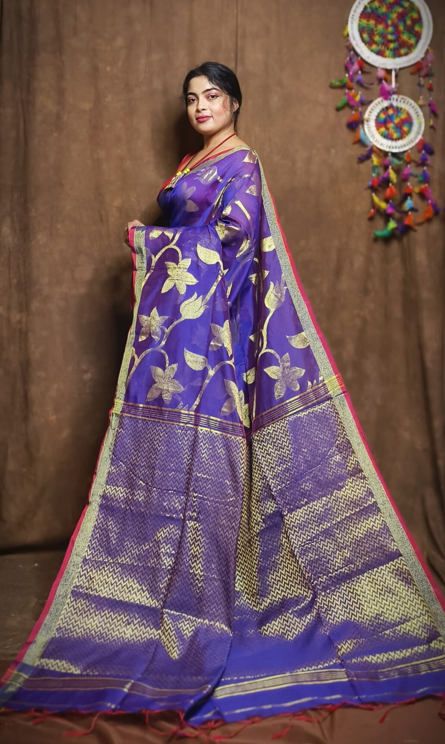 Purple Soft Kotha Buti Handloom Sari With Blouse Piece 1 Purple Soft Kotha Buti Handloom Sari With Blouse Piece