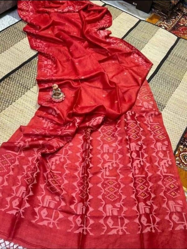 Red Pure Tussar By Tussar Handloom Sari With Blouse Piece