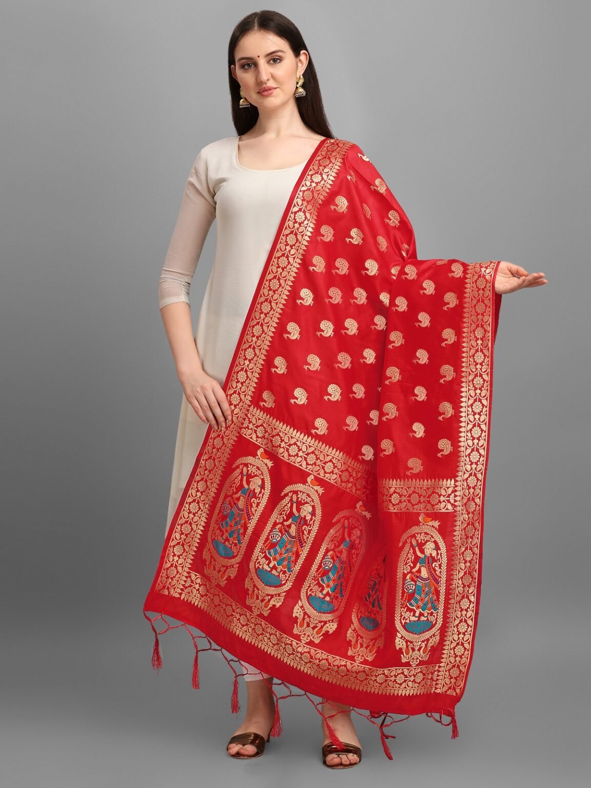 Red Soft Cotton Silk Dupatta
