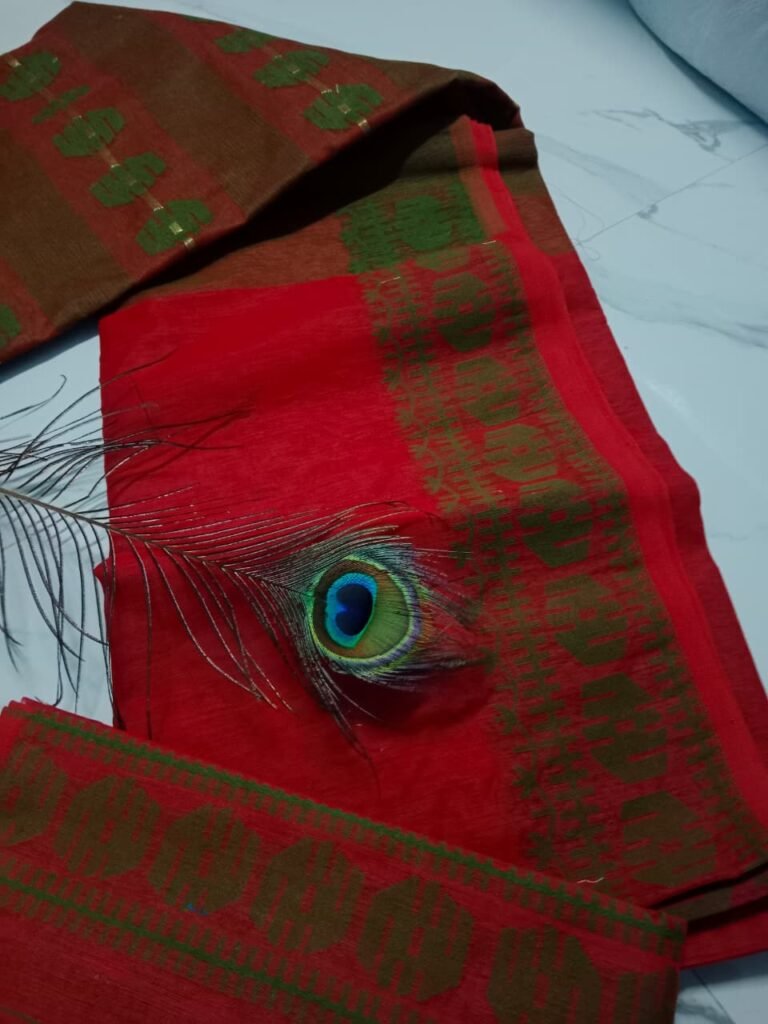 Red Soft Buti Jamdani Sari With Blouse Piece