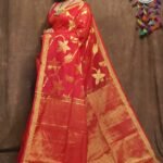 Red Soft Kotha Buti Handloom Sari With Blouse Piece