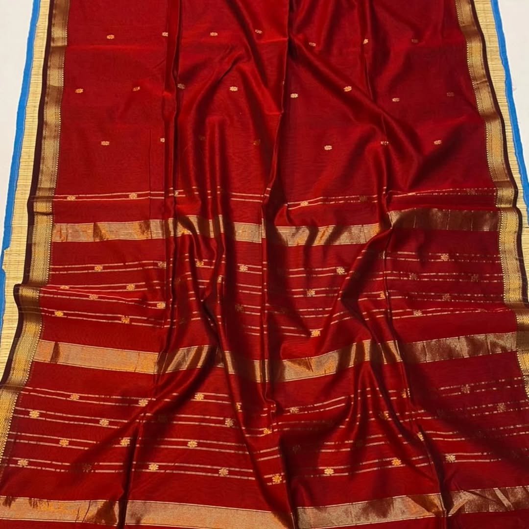Red Soft Maheshwari Design Sari With Blouse Piece 1 Red Soft Maheshwari Sari With Blouse Piece