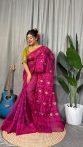 Rich Maroon Soft Dhakai Jamdani Saree