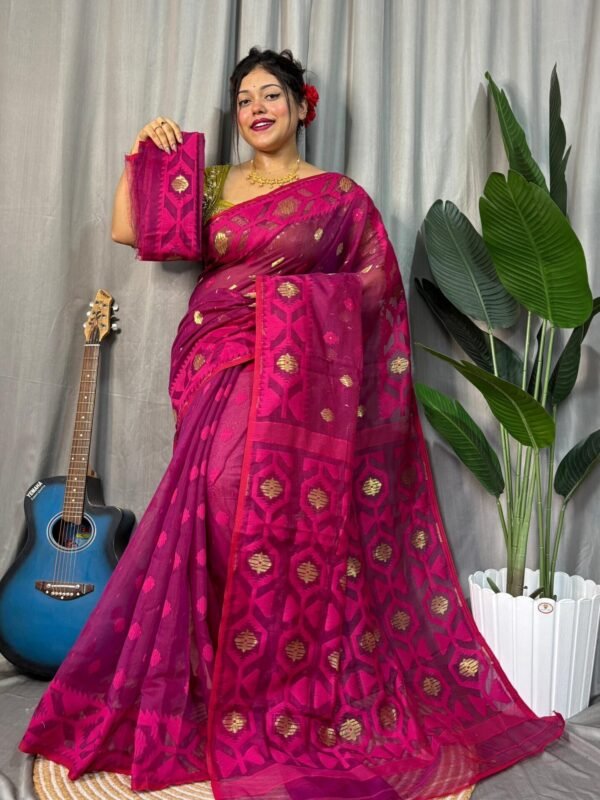 Rich Maroon Soft Dhakai Jamdani Saree