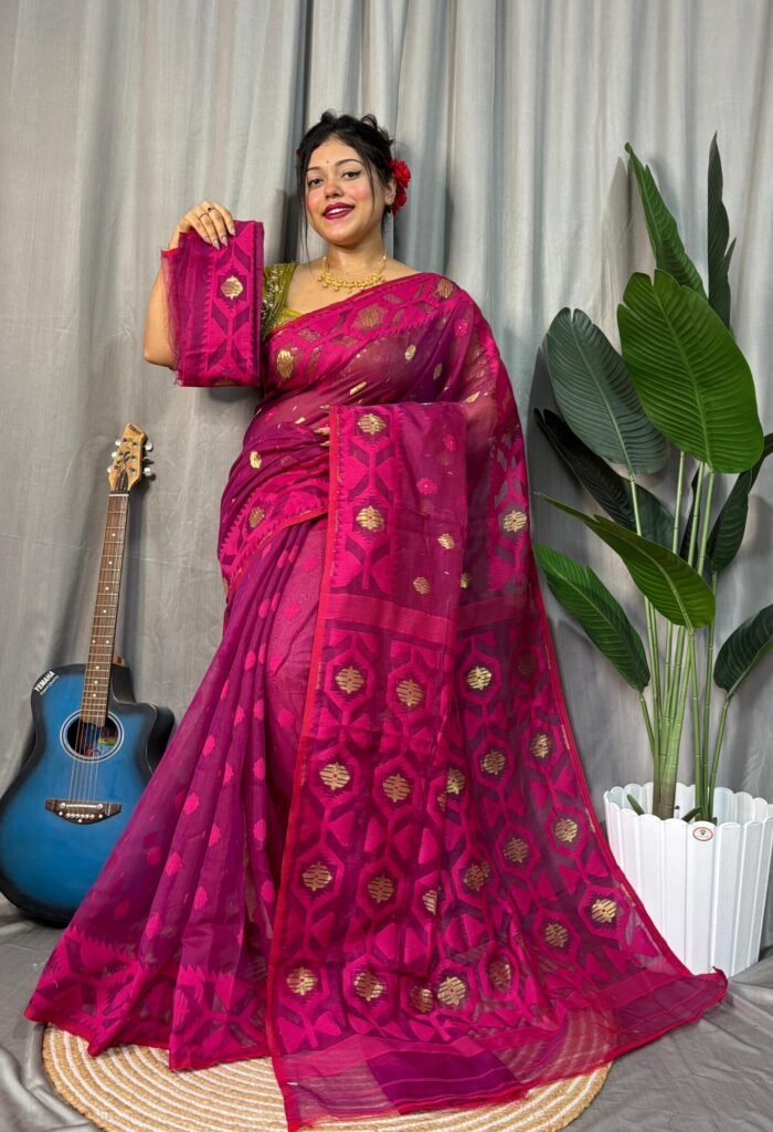 Rich Maroon Soft Dhakai Jamdani Saree