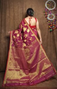 Rich Maroon Soft Kotha Buti Handloom Sari With Blouse Piece
